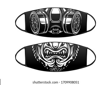 Virus Protection Black Mask Vector Design with respirator and samurai mask. 