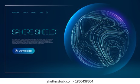 Virus protection bubble. Blue abstract antiviral futuristic technology background. 3d blue energy ball barrier illustration. Sphere shield protect in abstract style.