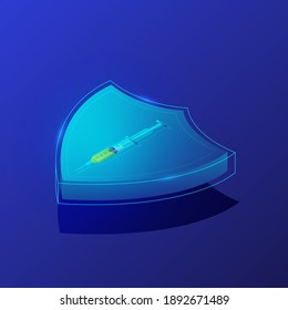 Virus protection concept. Abstract syringe with security shield for virus protection. 