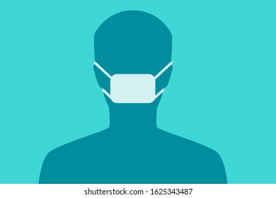 Virus protection concept. Silhouette of a man in a mask. Flat design. Vector illustration