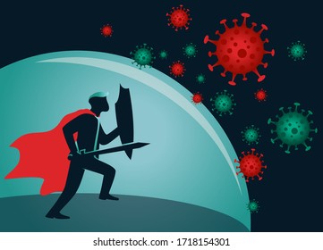 virus protection concept with sword and protection cloak. immune system design vector illustration