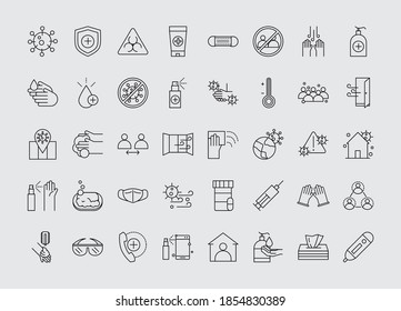 virus protection, contains such icons as protective measures vector illustration line icon