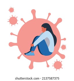 Virus protection. Dangerous viruses and bacteria barrier. Vaccine development. Corona virus pandemic combating, scientist working with infectious disease. Flat vector illustration