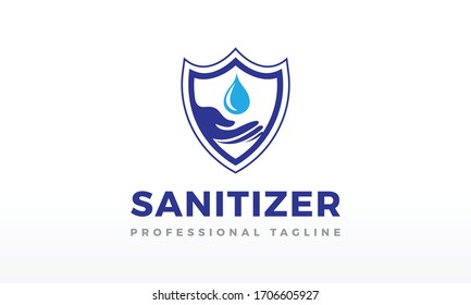 Ilustraciones de icono del vector de diseño del logotipo del Sanitizer de protección contra virus.