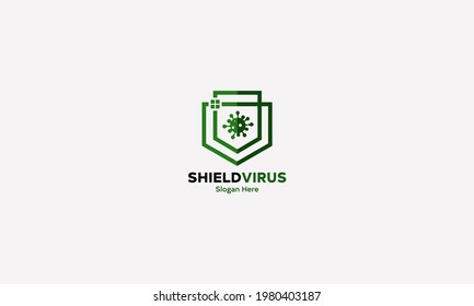 Virus protection with home shield logo design template