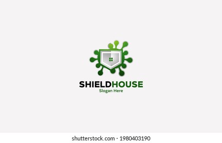 Virus protection with home shield logo design template