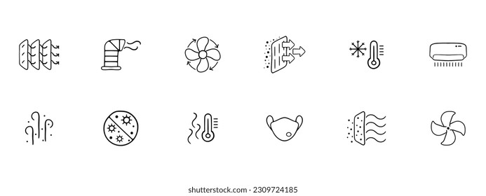 Virus protection icon set. Stay safe and secure with this comprehensive collection of icons representing various measures and tools. Virus protection. Vector line icon for Business