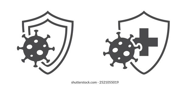 Virus protection icons. Medical health shield. Medical and healthcare symbols. Isolated vector images in simple style