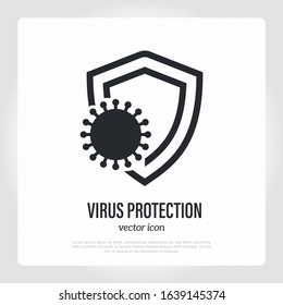 Virus protection: immunity is attacked by bacteria. Thin line icon. Healthcare and medical vector illustration.