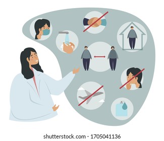 Protección antivirus Infographics protección antivirus ilustración vectorial plana. Protección durante un concepto de virus, infección, epidemia, pandemia de coronavirus. Lo que necesita y no puede hacer durante un virus.