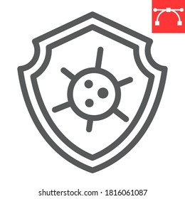 Virus protection line icon, HIV and coronavirus, virus shield sign vector graphics, editable stroke linear icon, eps 10