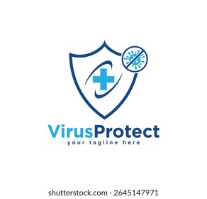 Design de logotipo de proteção contra vírus, ilustração Vetor