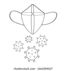 Virus protection mask. Drawn by hand in one line. Isolated stock vector illustration.