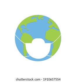 Virus Protection mask for Earth. Mask for earth. Earth globe with mask in flat design. Coronavirus. Protection Earth. Vector illustation.