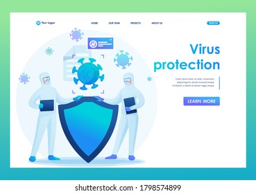 Virus protection, quarantine, social distance, hygiene. Flat 2D. Vector illustration landing page