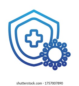 virus protection, security shield, degraded line style icon vector illustration design