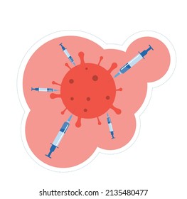 Virus protection set. Dangerous viruses and bacteria barrier. Vaccine development. Corona virus pandemic combating, scientist working with infectious disease. Flat vector illustration