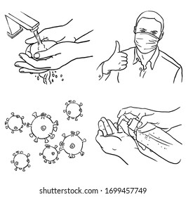 
virus protection set hand drawn vector