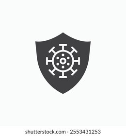 Virus protection shield black solid vecor icon