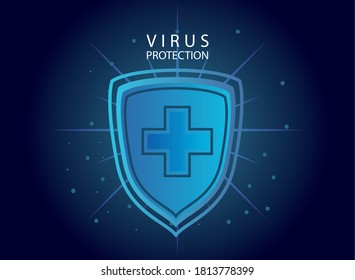 protección contra virus, blindaje con diseño de ilustración de vector cruzado