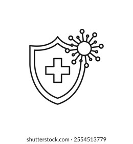 Virus protection shield icon Isolated flat vector in outline