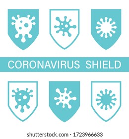 virus protection shield icon. microbe shape antivirus defend defeat disease and bacteria quarantine pandemic health for humans. Vaccine drugs crossed sign to stop sickness antibacterial sanitizer.