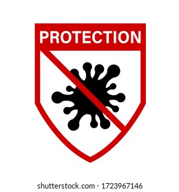 virus protection shield icon , microbe shape antivirus defend defeat disease and bacteria quarantine pandemic health for humans, med vaccine drugs crossed sign to stop sickness antibacterial sanitizer