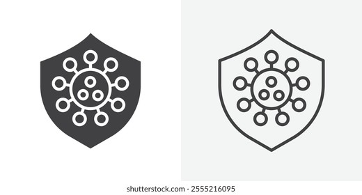 Virus protection shield icon. outlined vector style.