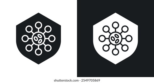 Virus protection shield icon pack in black color.