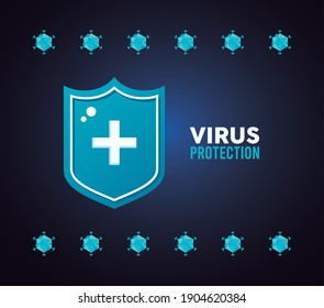 protección contra virus protector con diseño de ilustración de color azul y vector cruzado
