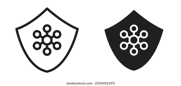Virus protection shield vector icon set in black.