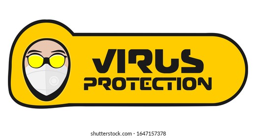 Virus Protection Sticker. Man in a respirator. Bright beautiful sticker. Coronavirus. Protected. Infection protection. covid-19. Glasses and mask. Virus Safety Sign. Stop epidemic. Virus free zone