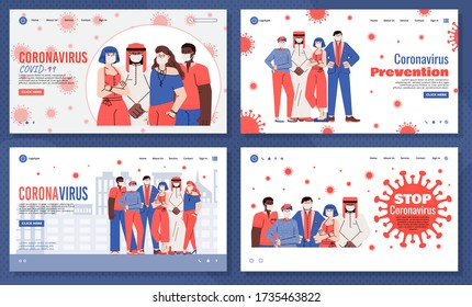 Virus protection and stop epidemic banners set cartoon vector illustration.