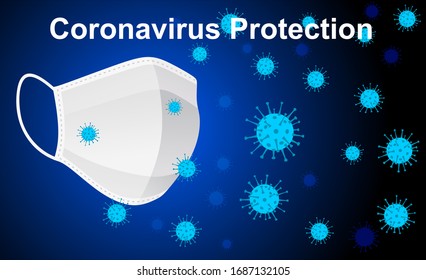 Virus protection vector web banner, website page template. China Wuhan coronavirus epidemic. Polygonal style medical mask with protecting from bacteria, virus, microbes. Microbiology and medicine.