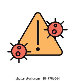 virus protection, warning sign disease coronavirus covid 19 vector illustration line and fill icon