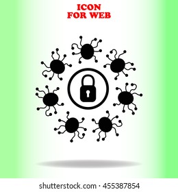 Virus protection web icon. Black illustration on white background