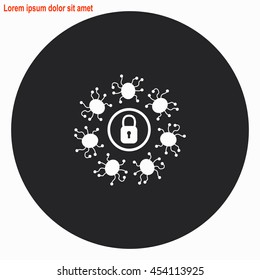 Virus protection web icon. Gray circle button with white illustration.