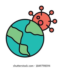 virus protection, world map coronavirus covid 19 pandemic vector illustration line and fill icon