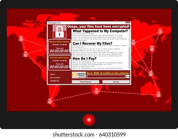 Virus Ransomware Malware Threat Extortionist Computer Screen Red Window