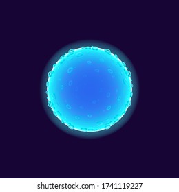 Virus realistic vector illustration. Bacterial cell. Pathogenic organism. Microbiological analysis. 3d isolated blue color circle shape microorganism under microscope on dark blue background