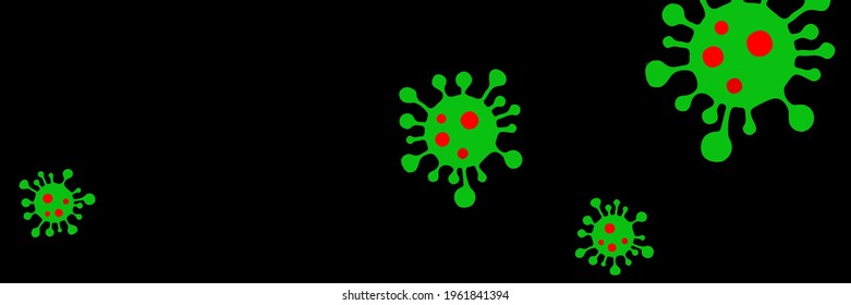 Virus Red Coronavirus Green Danger Sign Test Vibrant Sick Vector. Epidemic Quarantine Black Pandemic Horizontal Background. Medicine Creepy Science Vivid Healthcare Bright Covid-19 Illustration.