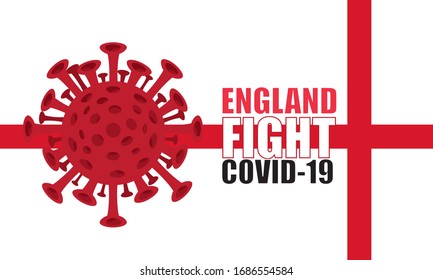 Virus Red tone on White background and England Flag, text England Fight Covid-19