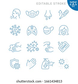 Virus related icons. Editable stroke. Thin vector icon set