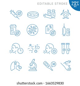 Virus related icons. Editable stroke. Thin vector icon set