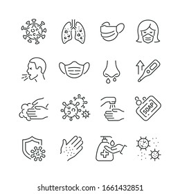 Virus related icons: thin vector icon set, black and white kit