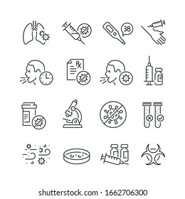 Virus related icons: thin vector icon set, black and white kit