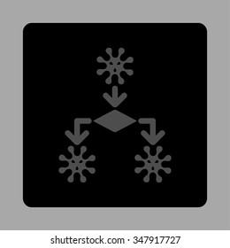 Virus Replication vector icon. Style is flat rounded square button, gray and black colors, silver background.