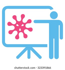 Virus Report vector icon. Style is bicolor flat symbol, pink and blue colors, rounded angles, white background.