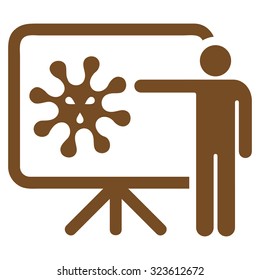Virus Report vector icon. Style is flat symbol, brown color, rounded angles, white background.