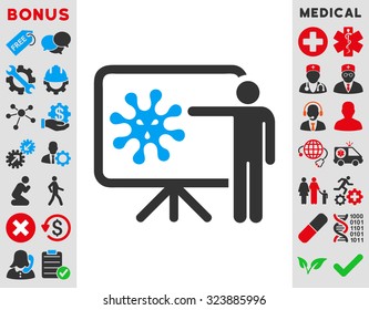 Virus Report vector icon. Style is bicolor flat symbol, blue and gray colors, rounded angles, white background.